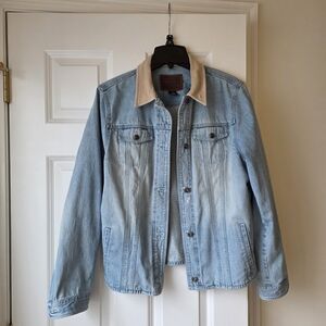 Ralph LAUREN Light Blue Denim Jacket with Tan Collar SIZE large